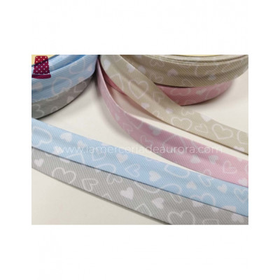 Bies fantasía 18mm piqué corazones - varios colores