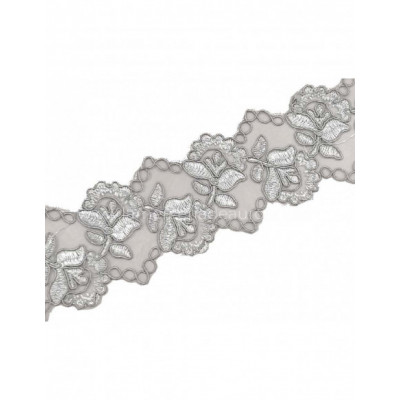 Galón tul bordado flores (ancho 6cm) - varios colores