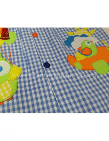 Baby colegio cuadros AZUL "Búho y avión"
