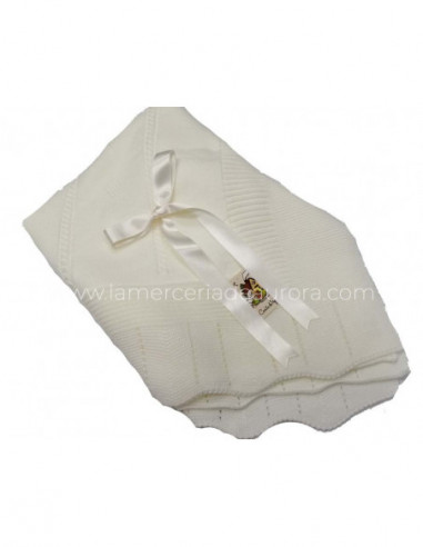 Chal-Toquilla bebé de lana Picos La Casita de Pepito - CRUDO