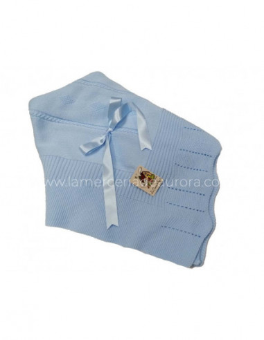 Chal-Toquilla bebé de lana Picos La Casita de Pepito - CELESTE