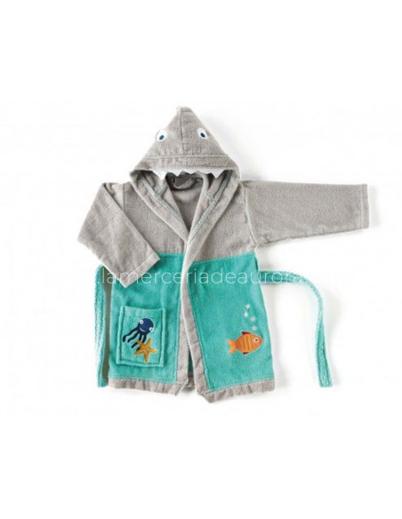Albornoz algodón infantil con capucha Sharky (2-6 años)
