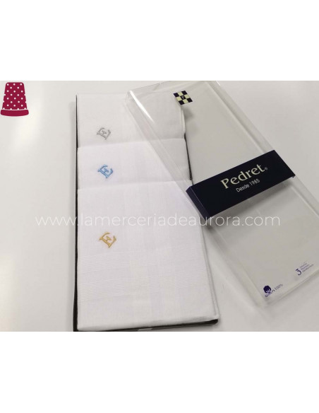 Pañuelos hombre inicial bordada (estuche 3 uds) de Pedret