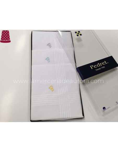 Pañuelos hombre inicial bordada (estuche 3 uds) de Pedret