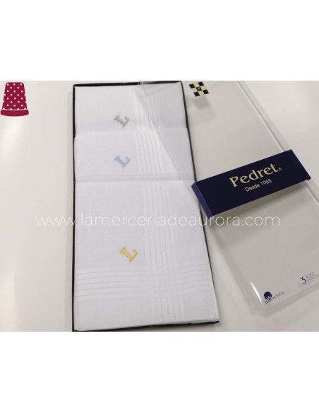 Pañuelos hombre inicial bordada (estuche 3 uds) de Pedret
