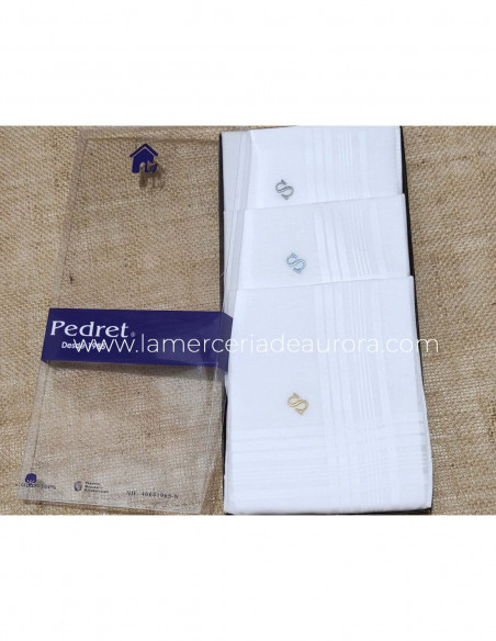 Pañuelos hombre inicial bordada (estuche 3 uds) de Pedret