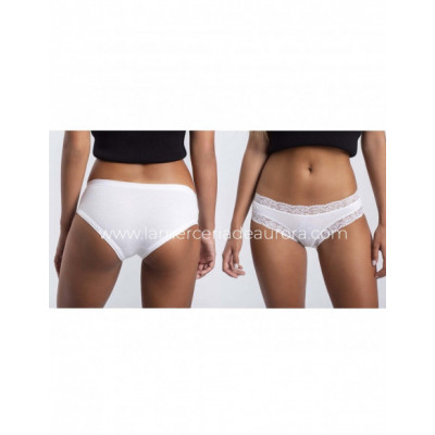 Braga bikini algodón con encaje 1275 de Don Algodón -...