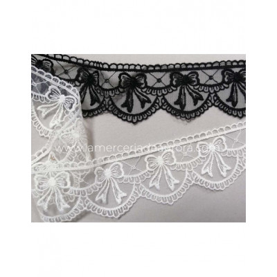 Encaje de tul bordado (ancho 6 cms) Lazos - varios colores