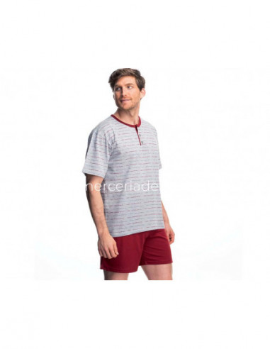 Pijama corto de verano para hombre gris y granate de Asman