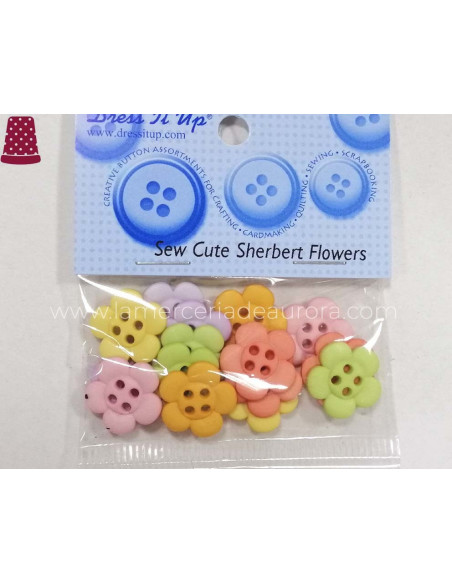 Botones Sew Cute Sherbert Flowers (15 piezas) de Dress It Up
