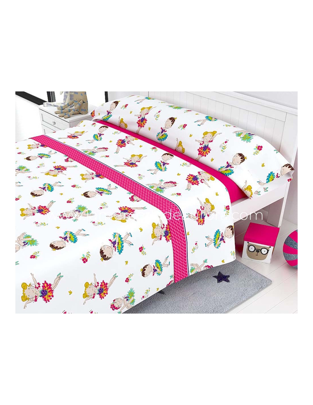 Juego De Sábanas Infantiles Modelo Bailarina Liniva. Cama de 90cm.