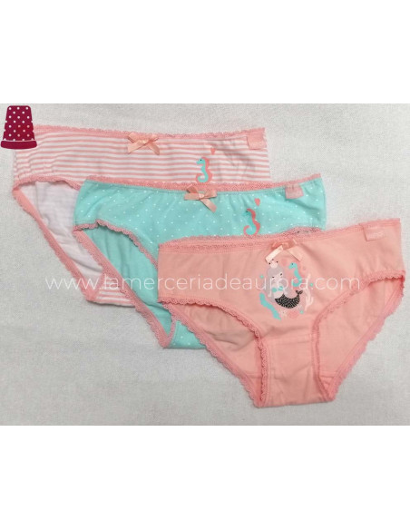 Braguitas algodón niña Amigos del mar (pack 3 uds) de Kehat