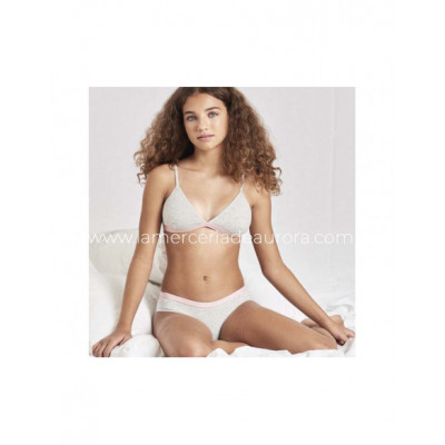 Conjunto juvenil algodón gris y rosa (sujetador sin...