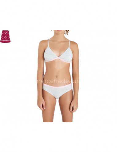 Conjunto juvenil algodón gris y rosa (sujetador...