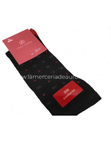 Calcetín caballero algodón Estrellas y cuadros de Rodfer - NEGRO CON CALDERA