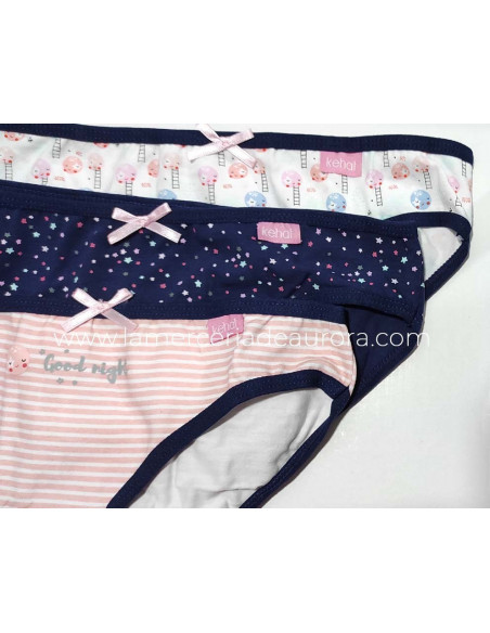 Braguitas algodón niña Good night (3 uds) de Kehat