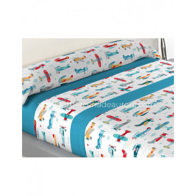 Sábanas invierno coralina infantiles "Aviones" de Karamelo