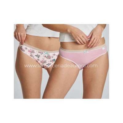 Braga bikini mujer algodón Flores marfil-topos (pack 2...