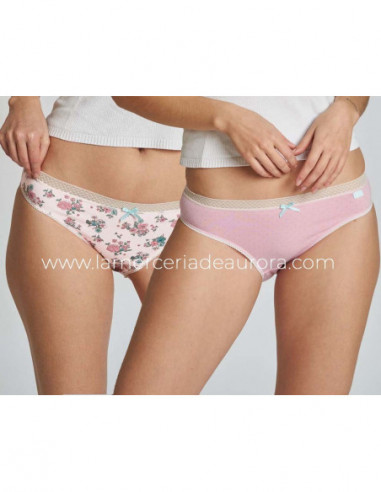 Braga bikini mujer algodón Flores marfil-topos (pack 2 uds) de Kehat