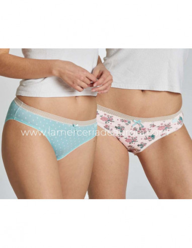 Braga bikini mujer algodón Flores marfil-tulipanes (pack 2 uds) de Kehat