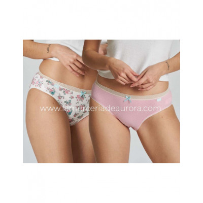 Braga midi mujer algodón Flores marfil-topos (pack 2 uds)...