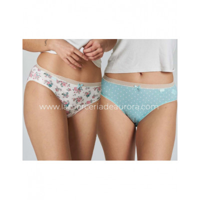 Braga midi mujer algodón Flores marfil-tulipanes (pack 2...