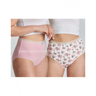 Braga alta mujer algodón Flores marfil-topos (pack 2 uds)...