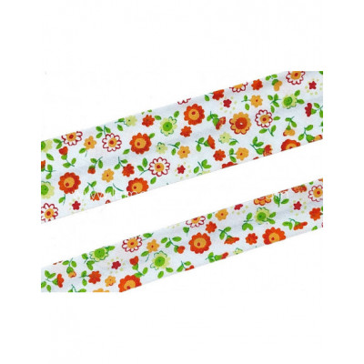 Bies fantasía estampado Flores naranjas y verdes