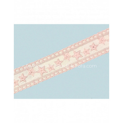 Entredós bordado marfil y rosa (ancho 3cms) Estrellas