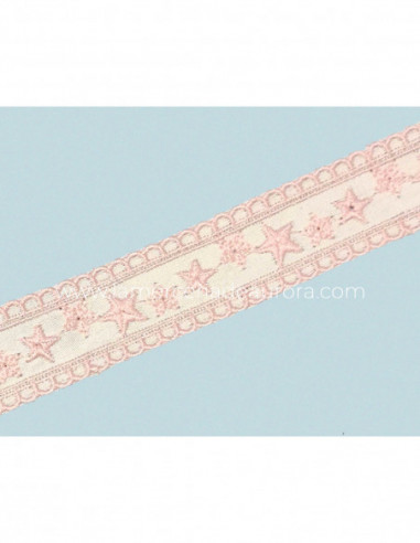Entredós bordado marfil y rosa (ancho 3cms) Estrellas