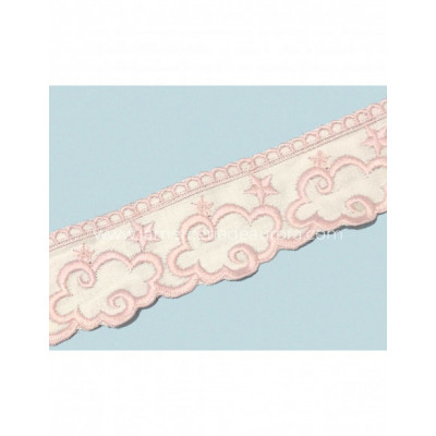 Bordado marfil y rosa (ancho 4cms) Nubes y estrellas
