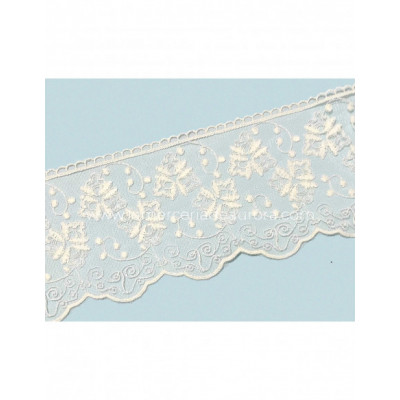 Encaje de tul bordado marfil (ancho 10cms) Betina *retal...