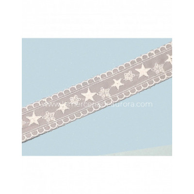 Entredós bordado gris y blanco (ancho 3cms) Estrellas