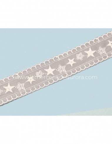 Entredós bordado gris y blanco (ancho 3cms) Estrellas