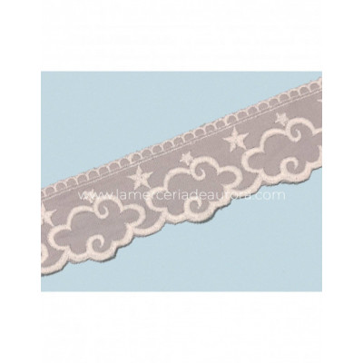 Bordado gris y blanco (ancho 4cms) Nubes y estrellas