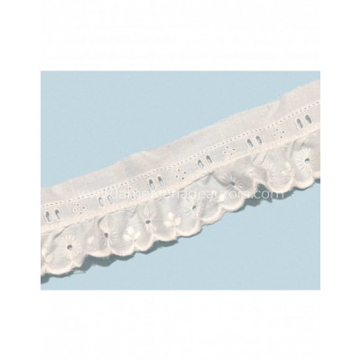 Bordado fruncido batista con pasacintas blanco (ancho 4...