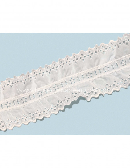 Bordado doble fruncido con pasacintas blanco (ancho 7,5 cms) Danna