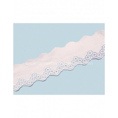 Puntilla batista bordada blanca y azul (ancha 5cm) Giulia