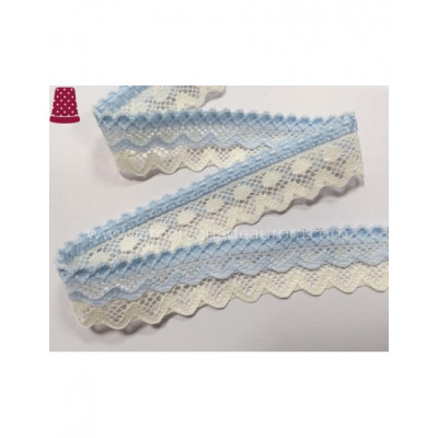 Encaje nylon doble marfil y celeste (ancho 2,5cms) Venus 2