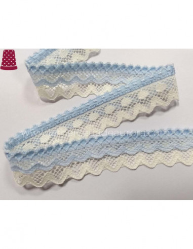 Encaje nylon doble marfil y celeste (ancho...