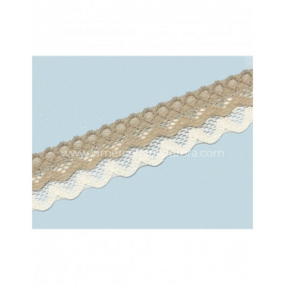 Encaje nylon doble marfil y camel (ancho 2,5cms) Venus