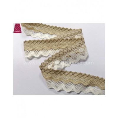 Encaje nylon doble marfil y camel (ancho 2,5cms) Venus 2