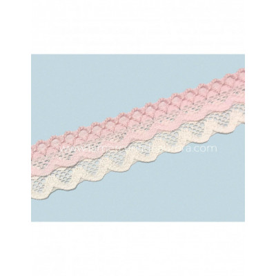 Encaje nylon doble marfil y rosa (ancho 2,5cms) Venus