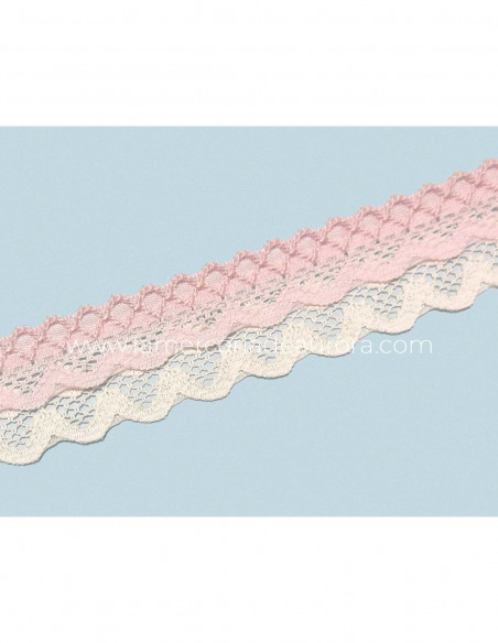 Encaje nylon doble marfil y rosa (ancho 2,5cms) Venus