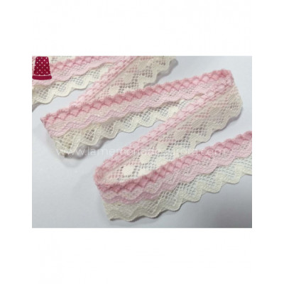 Encaje nylon doble marfil y rosa (ancho 2,5cms) Venus 2