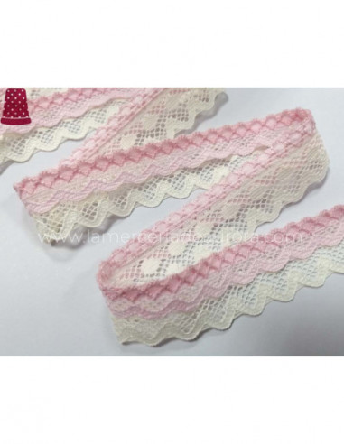 Encaje nylon doble marfil y rosa (ancho 2,5cms)...