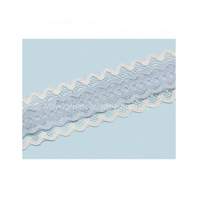 Entredós encaje nylon doble marfil y celeste (ancho...