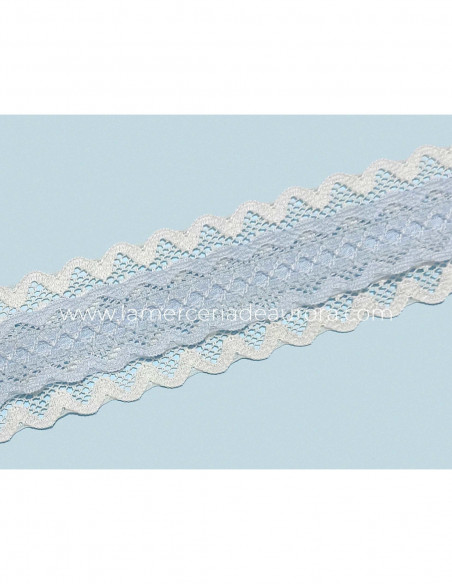Entredós encaje nylon doble marfil y celeste (ancho 4,5cms) Venus