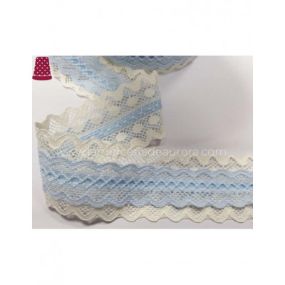 Entredós encaje nylon doble marfil y celeste (ancho... 2