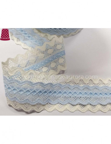 Entredós encaje nylon doble marfil y celeste...